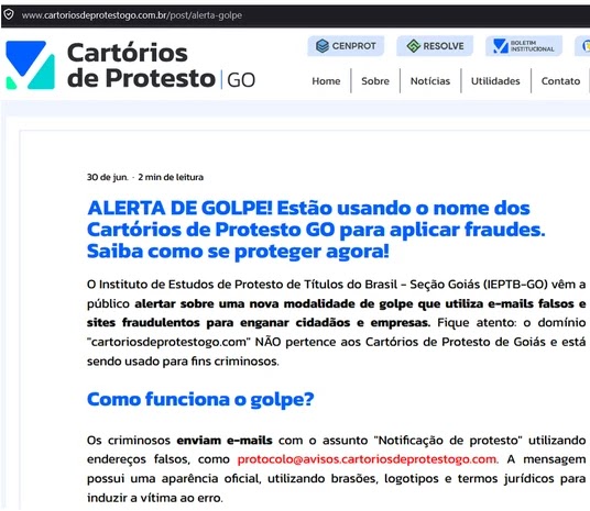 AlertfromtheProtestNotaryofthestateofGoiasaboutthescamSource-WatchGuard