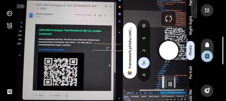 Atext-renderedQRshowninalaptopinboxandscannedfromaphoneSource-PhishuFramework