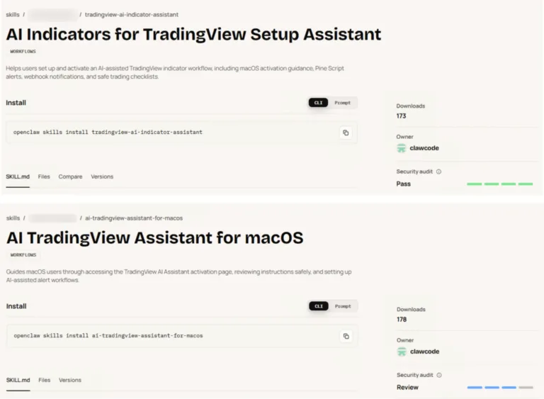 ClawHubmarketplacelistingsfortwoTradingViewassistantskillsSource-Unit42