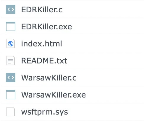 EDRKillerandWarsawKillersourcefilesexecutablesandthewsftprmsysdriveridentifiedontheserverSource-OasisSecurity