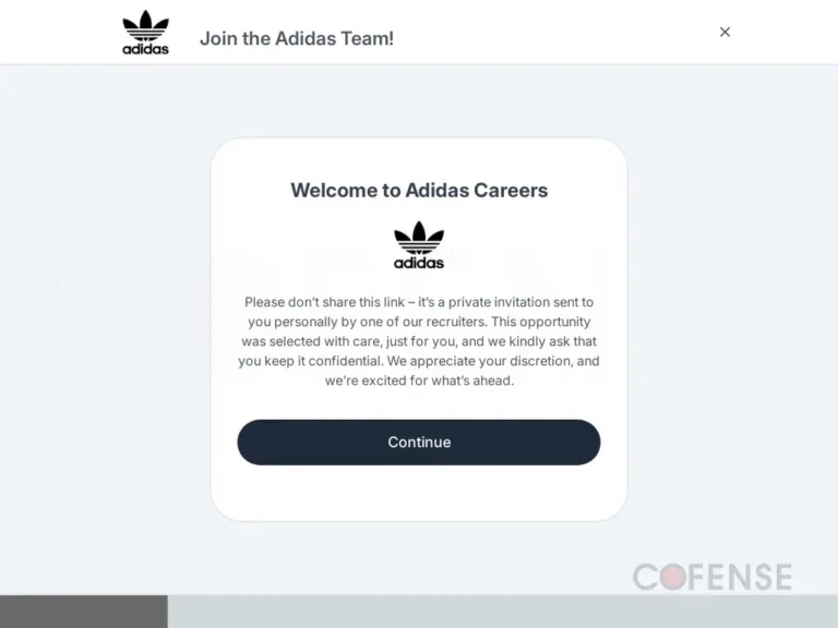 FakeAdidasCareerspagecreatedusingVercelfromATR403225Source-Cofense