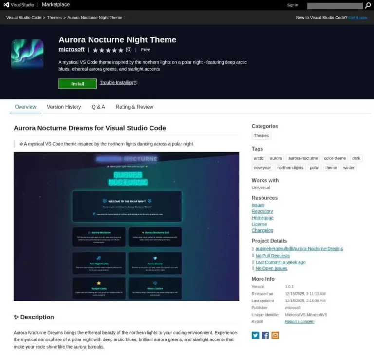 HistoricalMarketplacelistingfortheremovedAuroraNocturneNightThemeSource-Socketdev