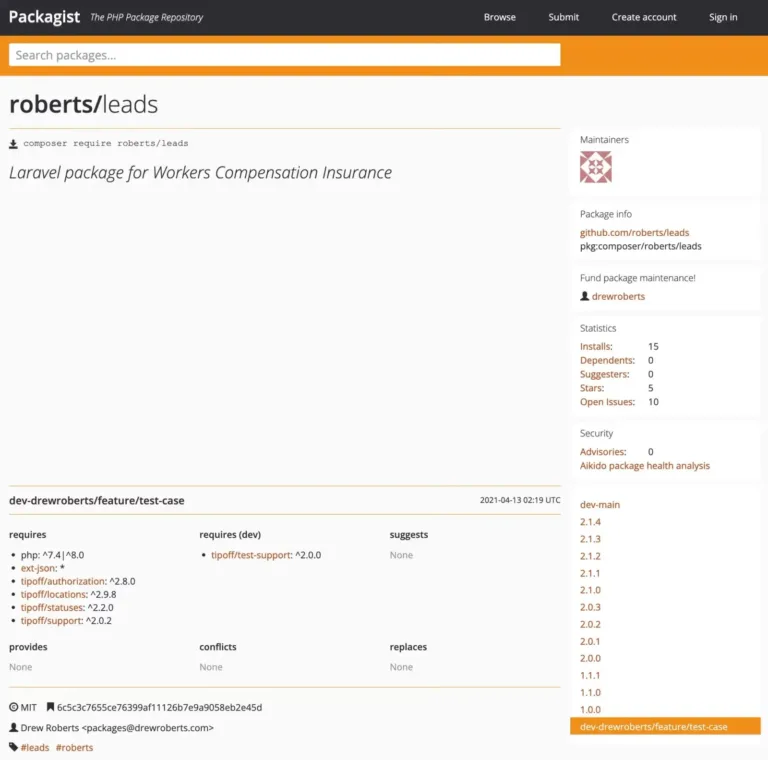Packagistlistedtheaffectedroberts-leadsdevbranchasaninstallableversionSource-Socketdev