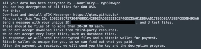 RansomnoteobservedinWantToCryattacksSource-Sophos
