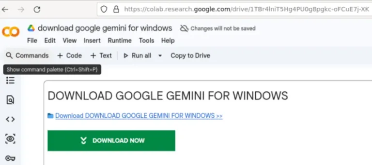 TheGoogleColabpagecontainingadownloadpromptforthefakeGoogleGeminiinstallerSource-DarkTrace