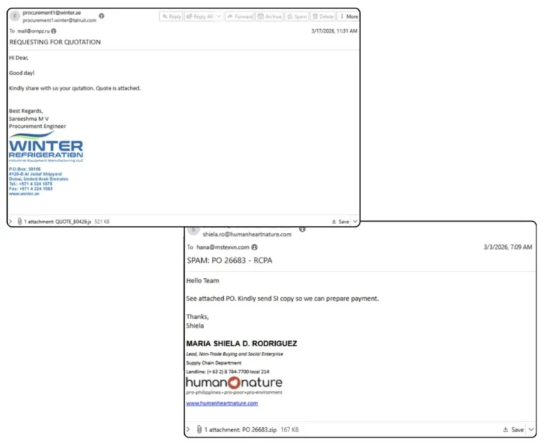 TwophishingemailsfromthecampaignslaunchedthroughoutMarch2026Source-Intrinsec