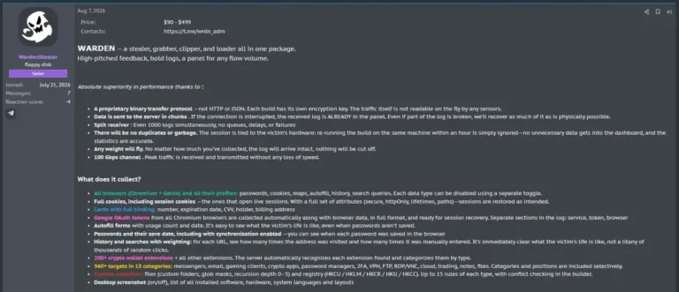 WardenStealeradvertisedonanundergroundforumSource-GenDigital