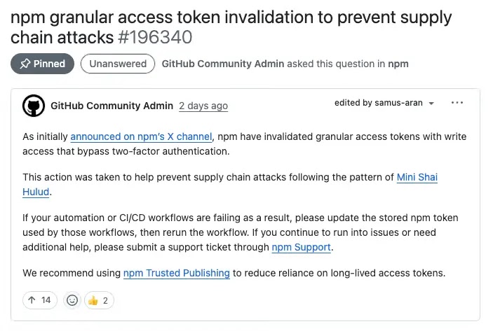 npmgranularaccesstokeninvalidationSource-Socketdev